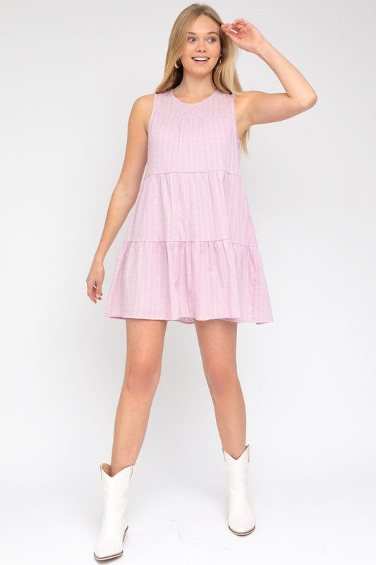 Gilli Casual Sleeveless Tiered Round Neck Loose Mini Dress - Rosa Apparel