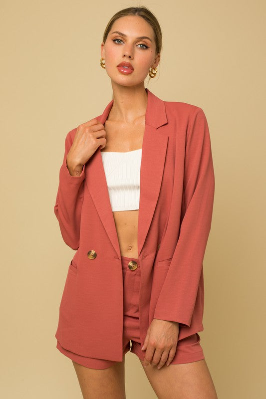 Gilli Chic Double Breasted Loose Fit Collar Neck Long Sleeves Blazer - Rosa Apparel