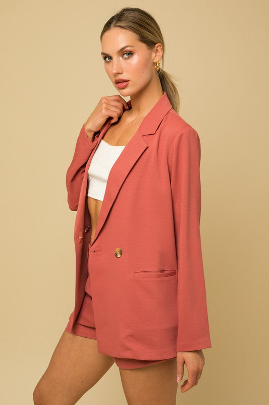 Gilli Chic Double Breasted Loose Fit Collar Neck Long Sleeves Blazer - Rosa Apparel