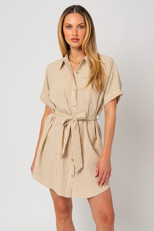 Gilli Chic Half Sleeve Button Down Shirt Collar Neck Loose Mini Dress - Rosa Apparel