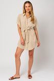 Gilli Chic Half Sleeve Button Down Shirt Collar Neck Loose Mini Dress - Rosa Apparel