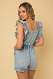 Gilli Chic Ruffle Denim Square Neck Sleeveless Romper - Rosa Apparel