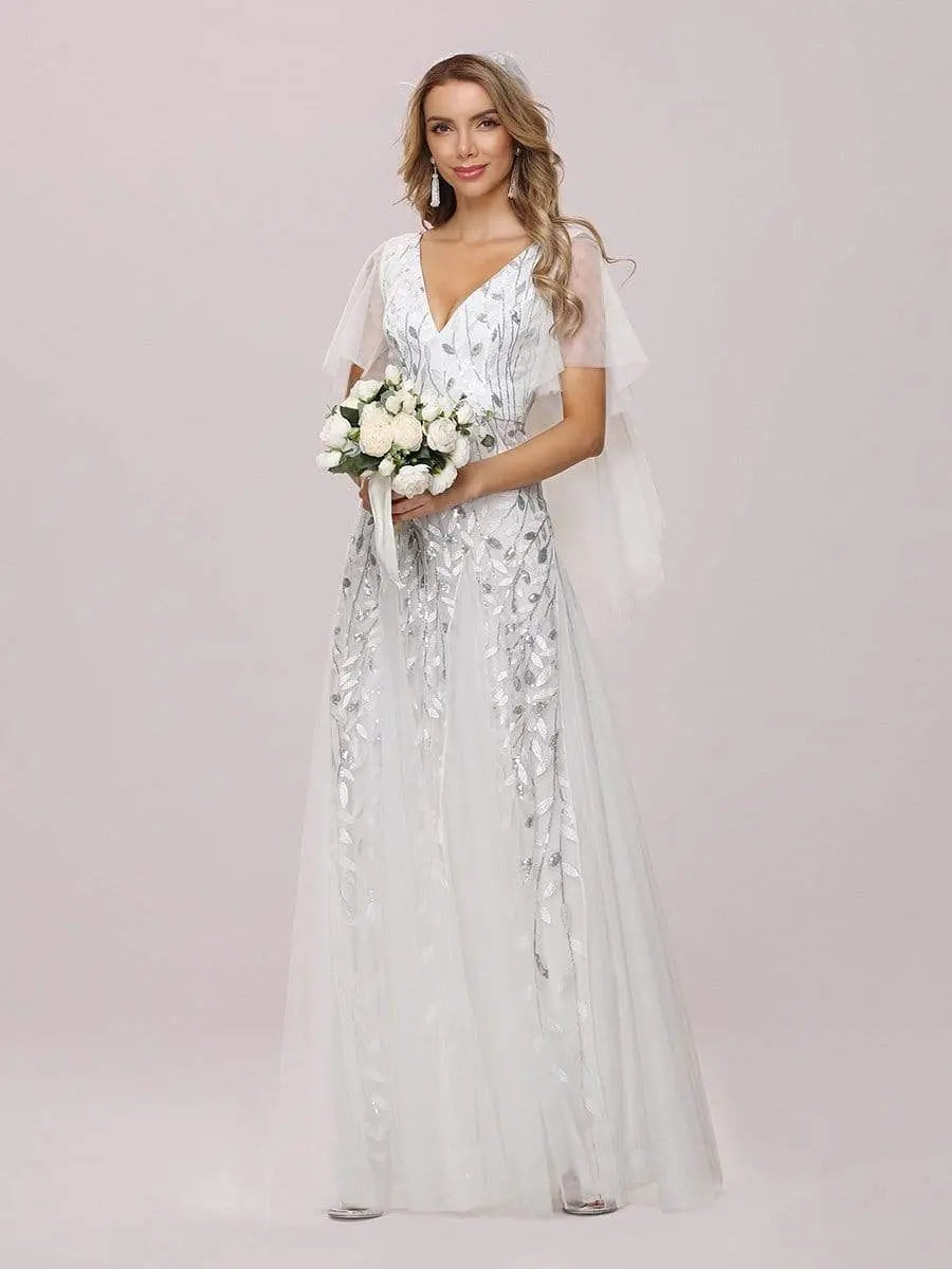 Glamorous Tulle with Sequin Appliques Wedding Dress - Rosa Apparel