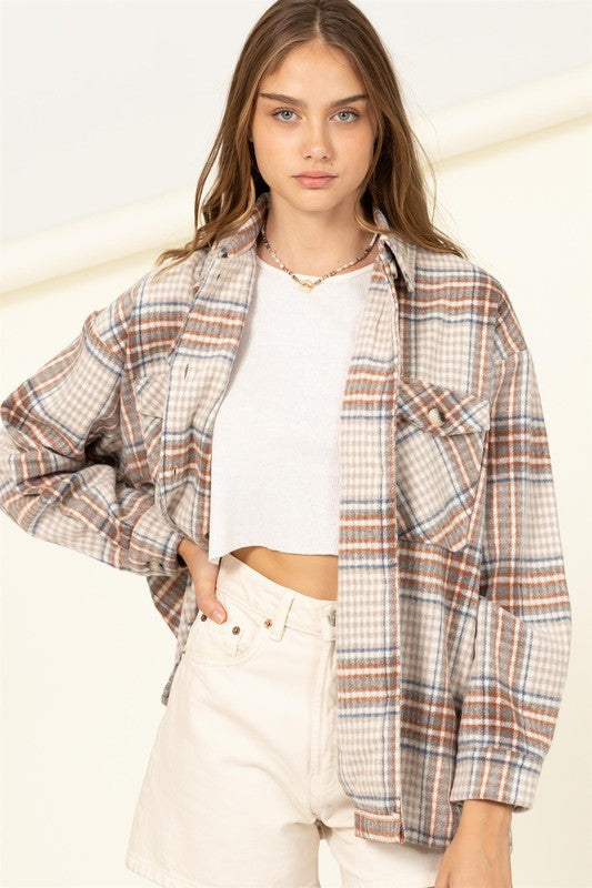 HYFVE For Myself Checkered Print Button-Front Long Sleeves Top - Rosa Apparel