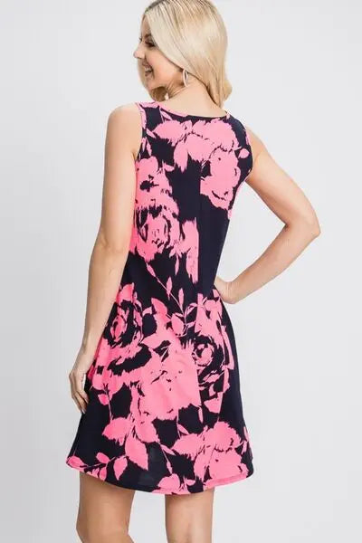 Heimish Full Size Floral V-Neck Tank Dress with Pockets - Rosa Apparel