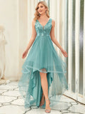 High-Low V Neck Tulle Dresses with Sequin Appliques - Rosa Apparel