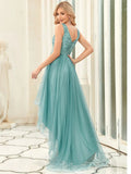 High-Low V Neck Tulle Dresses with Sequin Appliques - Rosa Apparel