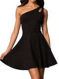 JUNIORS ONE SHOULDER DRESS WITH TEARDROP CUTOUT - Rosa Apparel