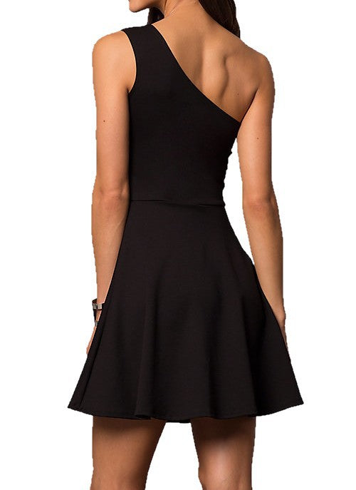 JUNIORS ONE SHOULDER DRESS WITH TEARDROP CUTOUT - Rosa Apparel