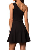 JUNIORS ONE SHOULDER DRESS WITH TEARDROP CUTOUT - Rosa Apparel