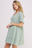 Jade By Jane Plus Size Short Sleeves Button Down V-Neck Short Dress - Rosa Apparel