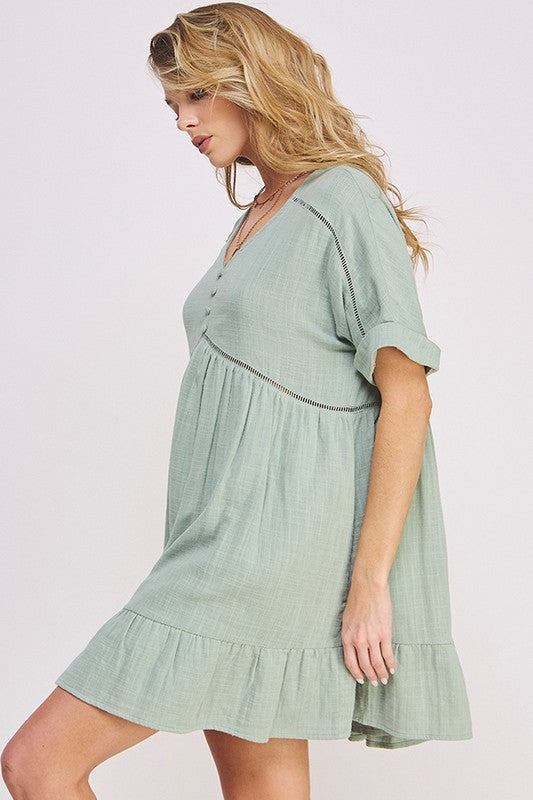 Jade By Jane Plus Size Short Sleeves Button Down V-Neck Short Dress - Rosa Apparel