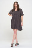 Jade By Jane Plus Size Short Sleeves Button Down V-Neck Short Dress - Rosa Apparel