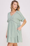 Jade By Jane Textured Short Sleeves Button Down V-Neck Short Dress - Rosa Apparel