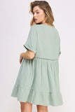 Jade By Jane Textured Short Sleeves Button Down V-Neck Short Dress - Rosa Apparel