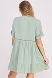 Jade By Jane Textured Short Sleeves Button Down V-Neck Short Dress - Rosa Apparel