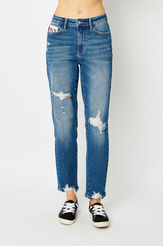 Judy Blue Full Size Distressed Slim Jeans - Rosa Apparel