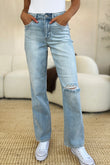 Judy Blue Full Size High Waist Distressed Straight Jeans - Rosa Apparel