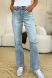 Judy Blue Full Size High Waist Distressed Straight Jeans - Rosa Apparel