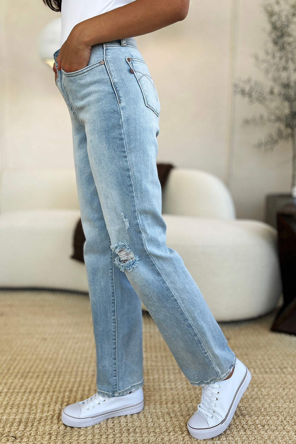 Judy Blue Full Size High Waist Distressed Straight Jeans - Rosa Apparel