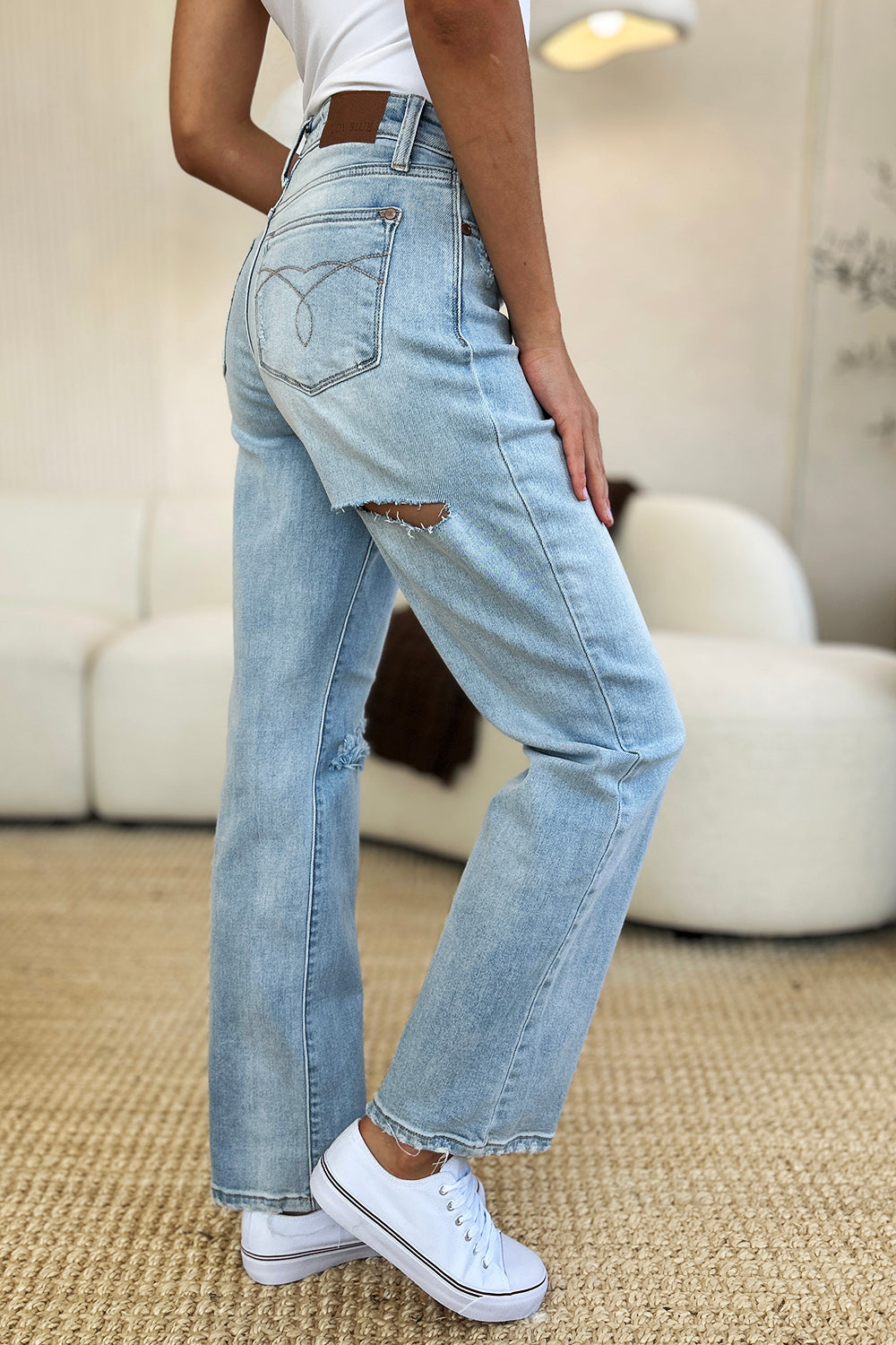 Judy Blue Full Size High Waist Distressed Straight Jeans - Rosa Apparel