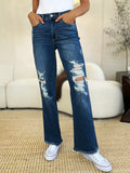 Judy Blue Full Size Mid Rise Distressed Raw Hem Jeans - Rosa Apparel