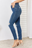 Judy Blue Full Size Mid Waist Distressed Slim Fit Trendy Look Jeans - Rosa Apparel