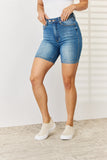 Judy Blue Full Size Tummy Control Double Button Bermuda Casual Denim Jean Shorts - Rosa Apparel