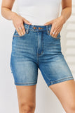 Judy Blue Full Size Tummy Control Double Button Bermuda Casual Denim Jean Shorts - Rosa Apparel