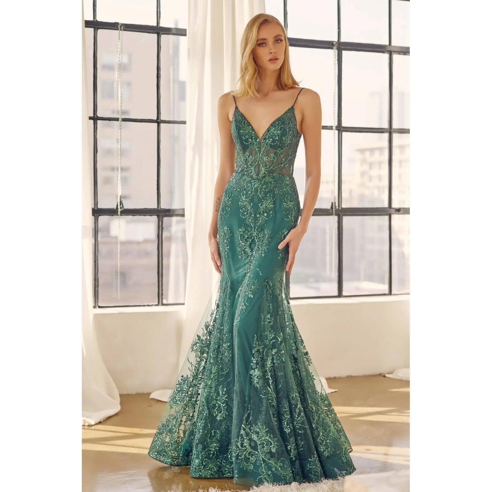 Juliet 274 Embroidered Sequins Mermaid Evening Prom Gown - Rosa Apparel