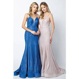 Juliet 207 Low V-neck Fitted Glitter Prom Dress - Rosa Apparel