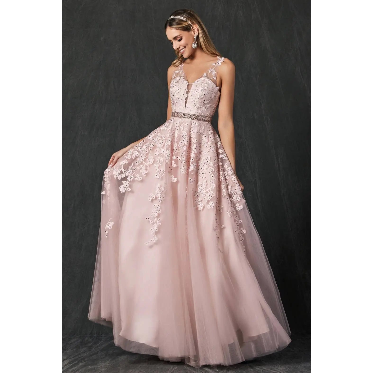 Juliet 224 Floral Appliques Prom Ballgown - Rosa Apparel