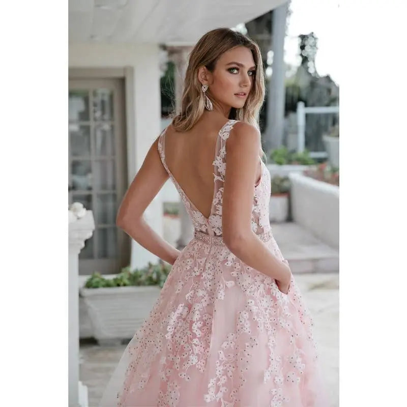 Juliet 224 Floral Appliques Prom Ballgown - Rosa Apparel