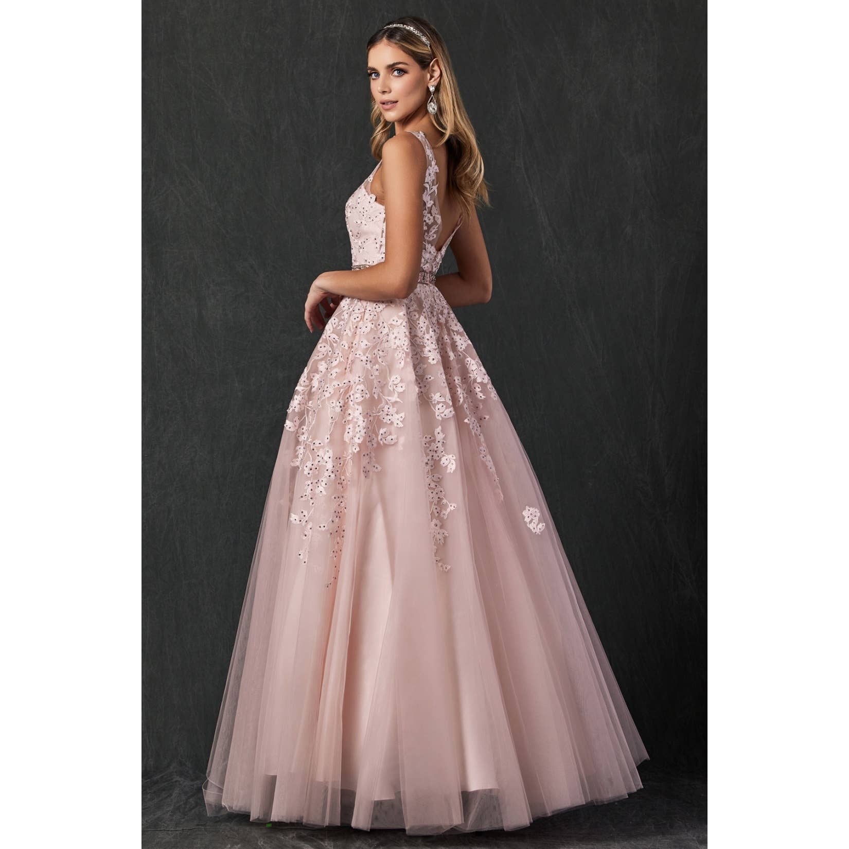 Juliet 224 Floral Appliques Prom Ballgown - Rosa Apparel