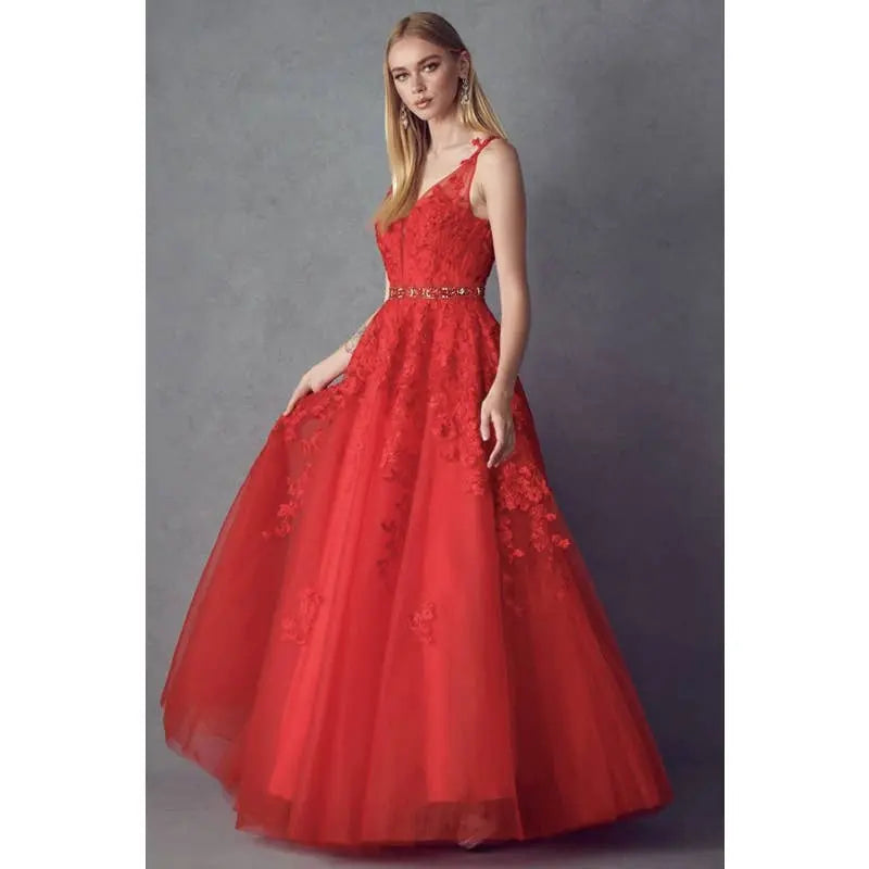 Juliet 224 Floral Appliques Prom Ballgown - Rosa Apparel