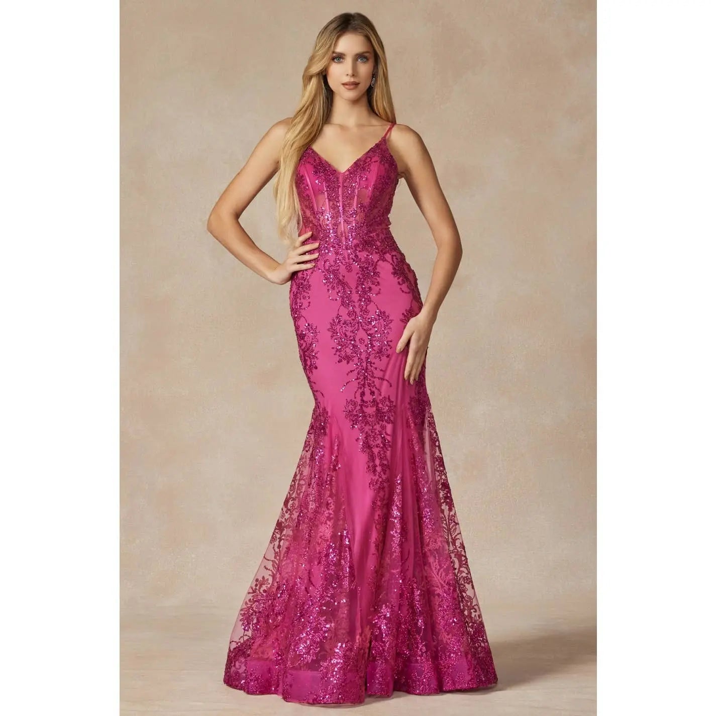 Juliet 274 Embroidered Sequins Mermaid Evening Dress - Rosa Apparel