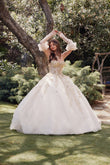 Juliet 3d flowers applique and Puff Sleeve Quinceanera Wedding Dress - Rosa Apparel