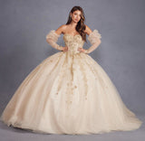 Juliet 3d flowers applique and Puff Sleeve Quinceanera Wedding Dress - Rosa Apparel