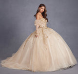 Juliet 3d flowers applique and Puff Sleeve Quinceanera Wedding Dress - Rosa Apparel