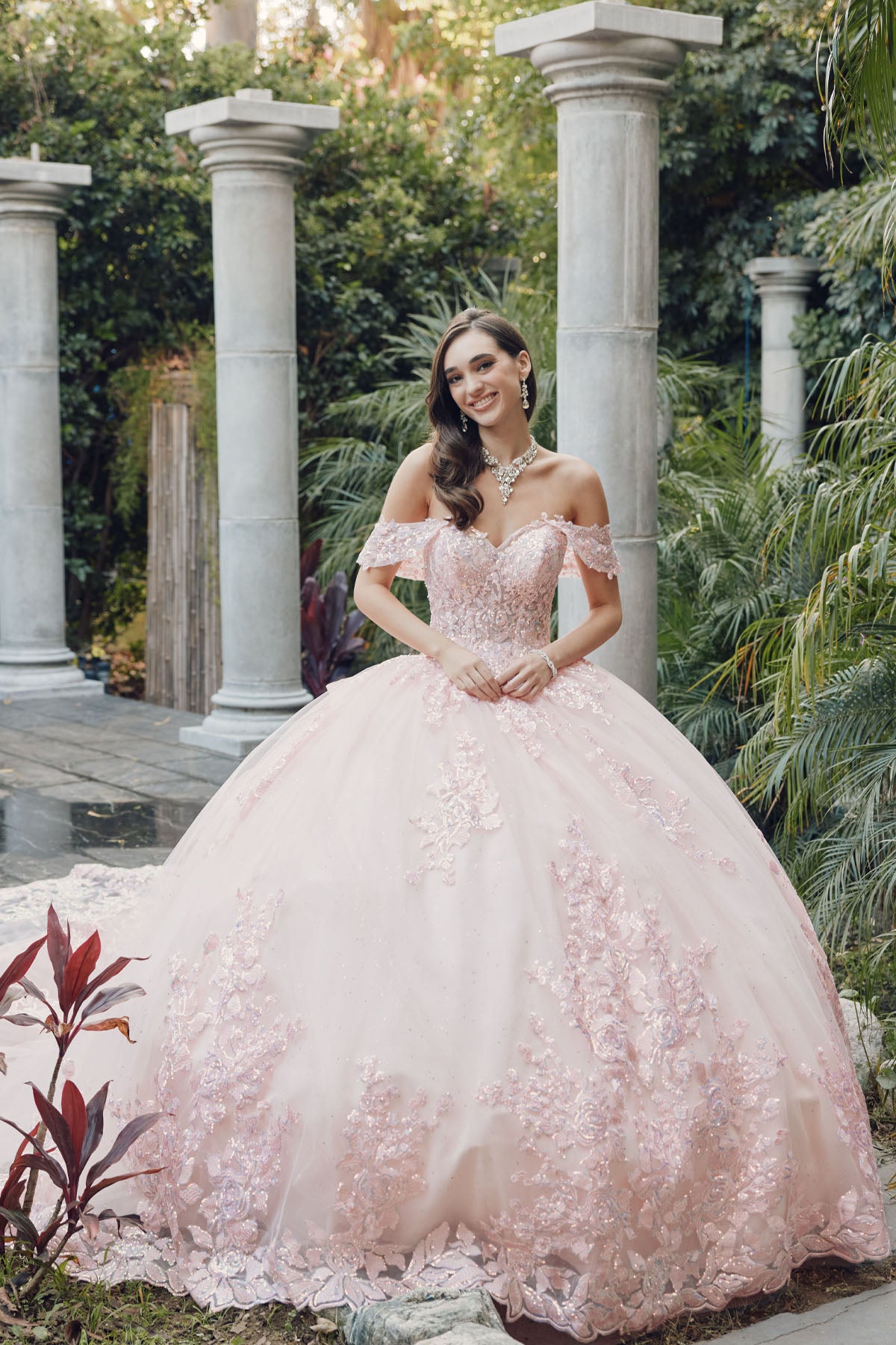 Juliet Off-The-Shoulder Embroidery Back Bow Quinceanera Ball Gown - Rosa Apparel