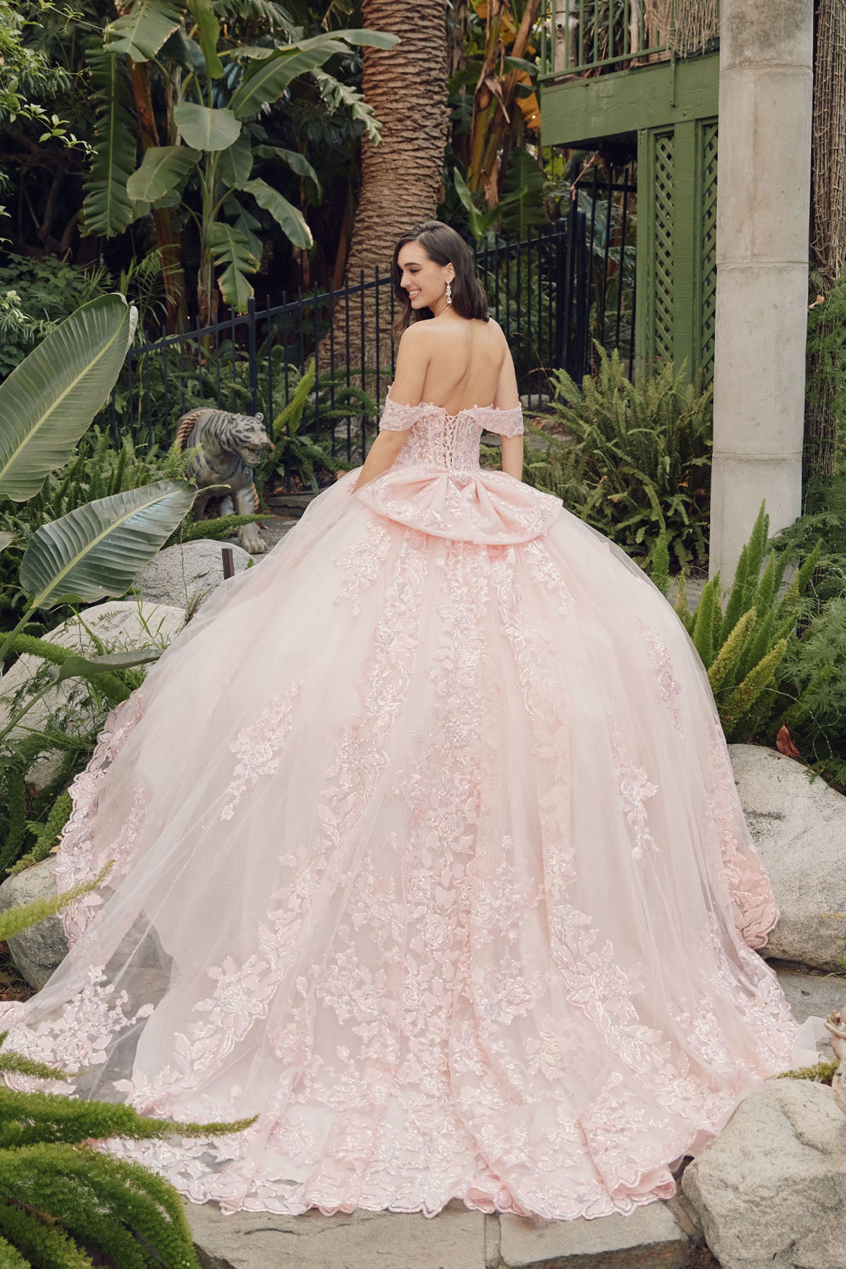 Juliet Off-The-Shoulder Embroidery Back Bow Quinceanera Ball Gown - Rosa Apparel