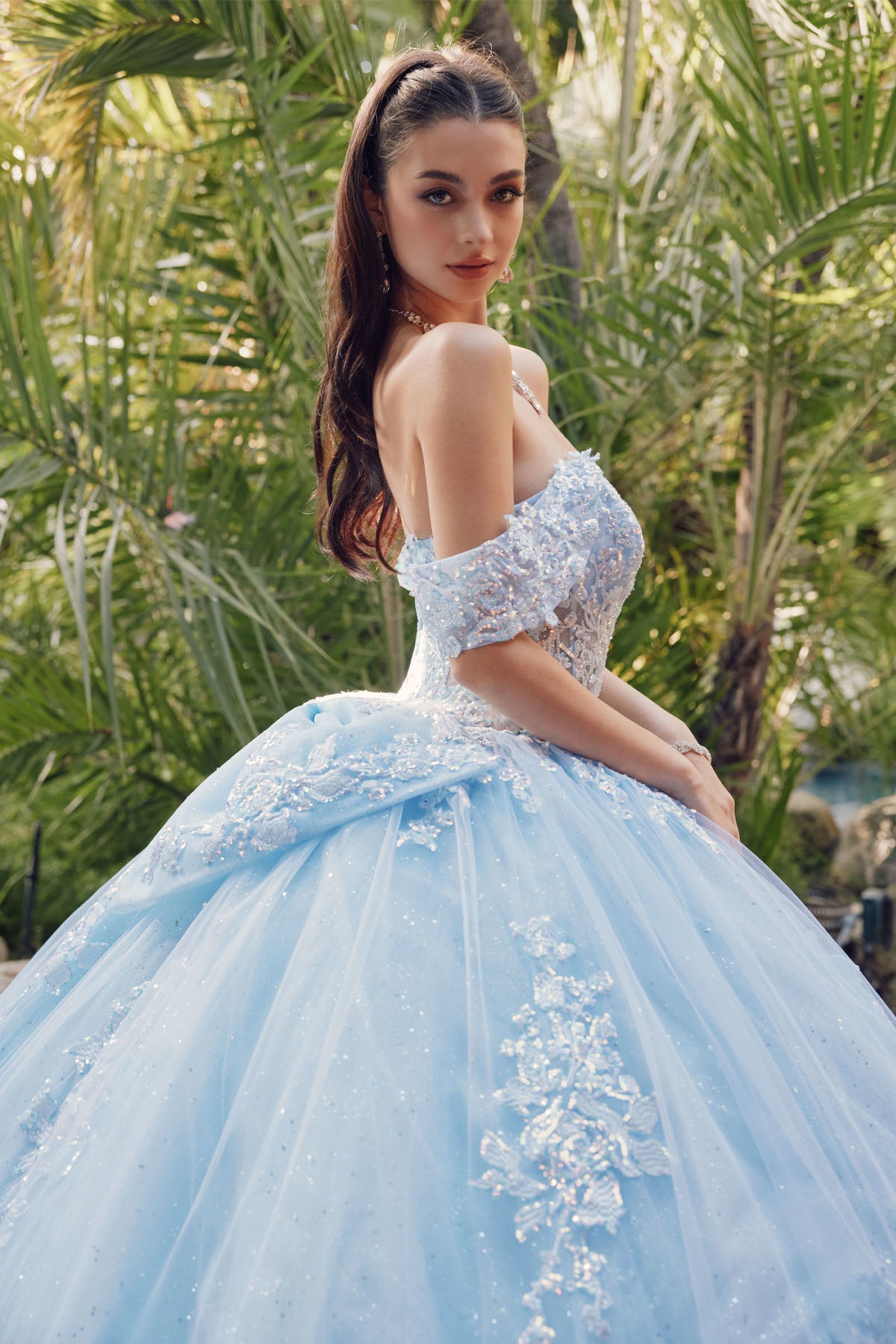 Juliet Off-The-Shoulder Embroidery Back Bow Quinceanera Ball Gown - Rosa Apparel