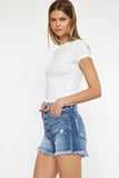 Kan Can USA Button Fly High Rise Raw Hem Denim Shorts - Rosa Apparel