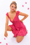 LE LIS Cap Sleeve Ruffle V-Neck Boho Pullover Mini Dress - Rosa Apparel