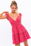 LE LIS Cap Sleeve Ruffle V-Neck Boho Pullover Mini Dress - Rosa Apparel