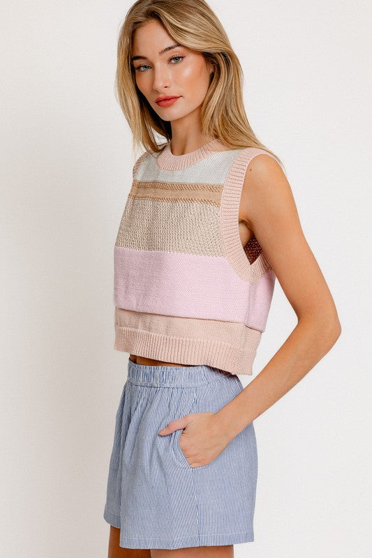 LE LIS Casual Round Neck Round Neck Sleeveless Sweater Vest - Rosa Apparel