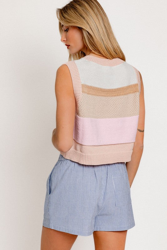 LE LIS Casual Round Neck Round Neck Sleeveless Sweater Vest - Rosa Apparel