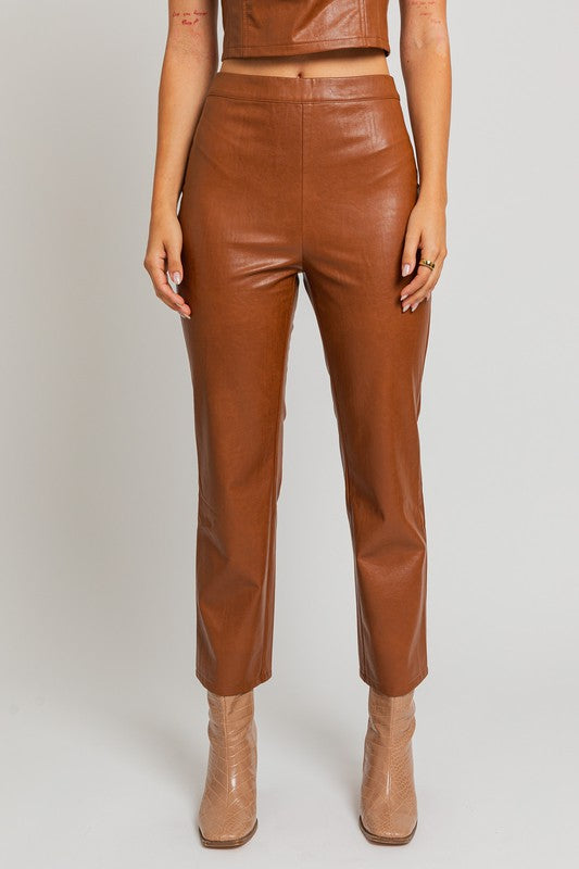 LE LIS Chic Faux Leather Ankle Length Straight Leg Fitted Pants - Rosa Apparel