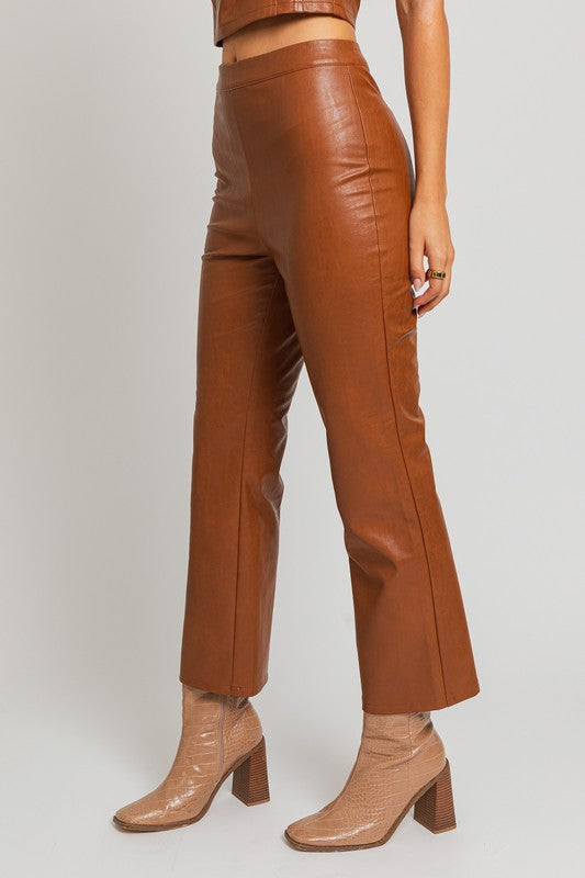 LE LIS Chic Faux Leather Ankle Length Straight Leg Fitted Pants - Rosa Apparel