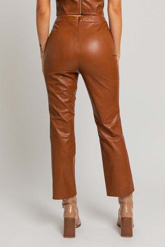 LE LIS Chic Faux Leather Ankle Length Straight Leg Fitted Pants - Rosa Apparel